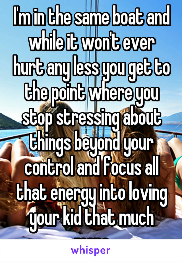 I'm in the same boat and while it won't ever hurt any less you get to the point where you stop stressing about things beyond your control and focus all that energy into loving your kid that much more