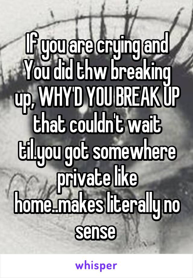 If you are crying and You did thw breaking up, WHY'D YOU BREAK UP that couldn't wait til.you got somewhere private like home..makes literally no sense 