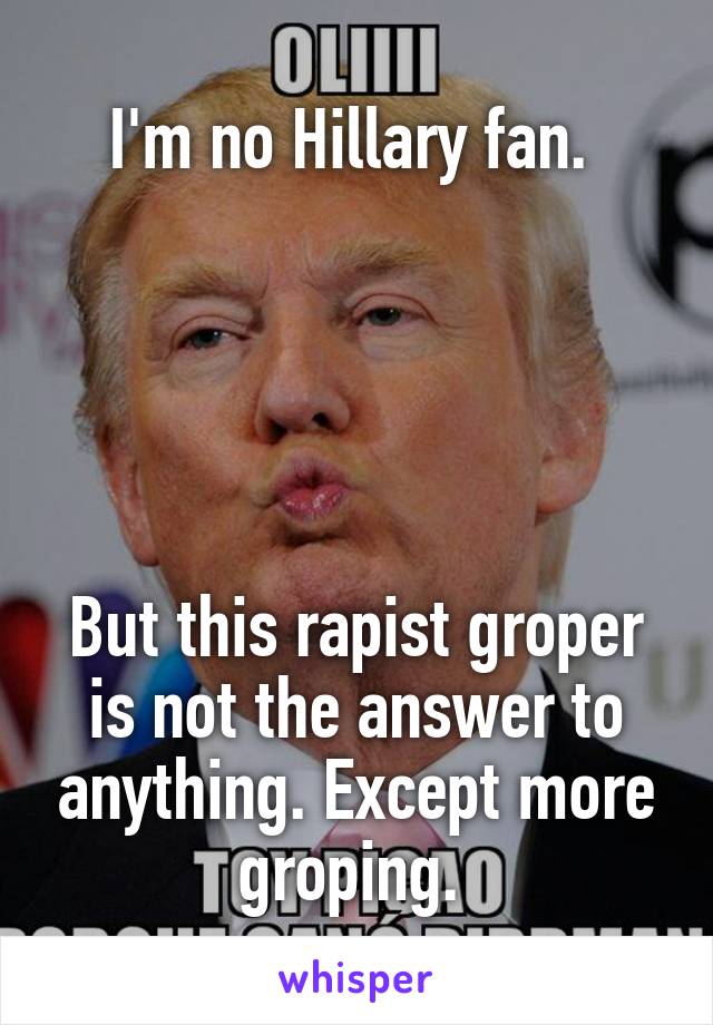 I'm no Hillary fan. 





But this rapist groper is not the answer to anything. Except more groping. 