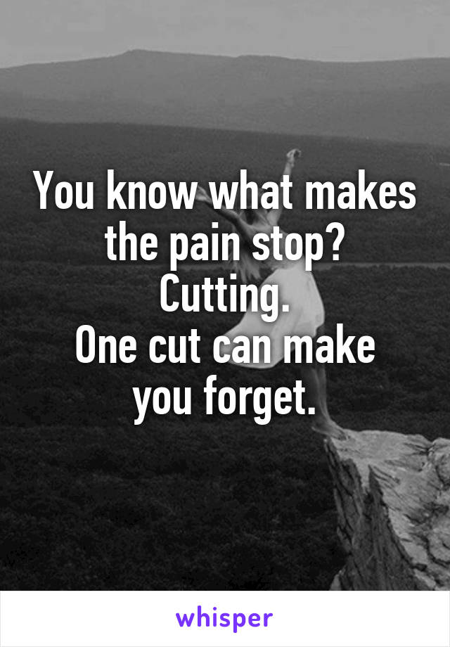 You know what makes the pain stop?
Cutting.
One cut can make you forget.
