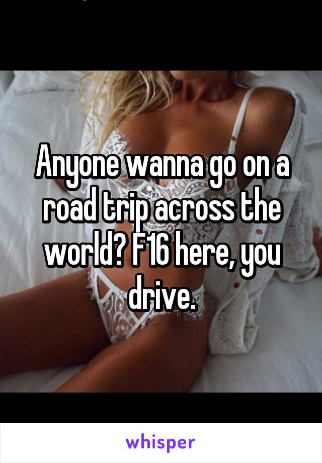 Anyone wanna go on a road trip across the world? F16 here, you drive.
