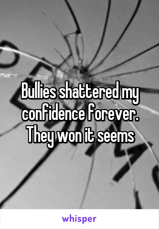 Bullies shattered my confidence forever.
They won it seems