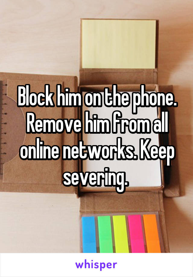 Block him on the phone. Remove him from all online networks. Keep severing. 