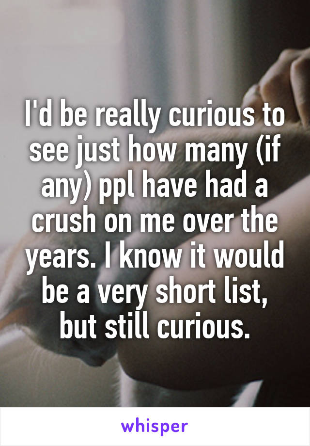 I'd be really curious to see just how many (if any) ppl have had a crush on me over the years. I know it would be a very short list, but still curious.