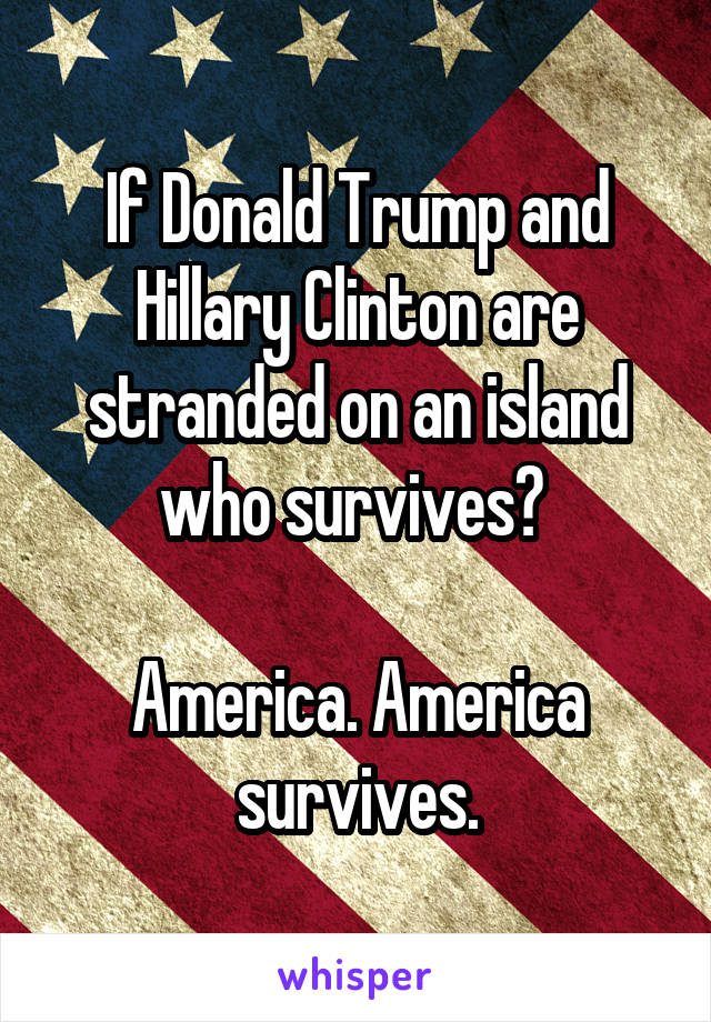 If Donald Trump and Hillary Clinton are stranded on an island who survives? 

America. America survives.