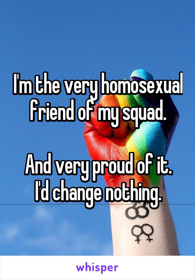 I'm the very homosexual friend of my squad.

And very proud of it. I'd change nothing.
