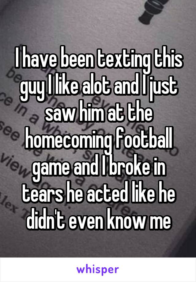 I have been texting this guy I like alot and I just saw him at the homecoming football game and I broke in tears he acted like he didn't even know me
