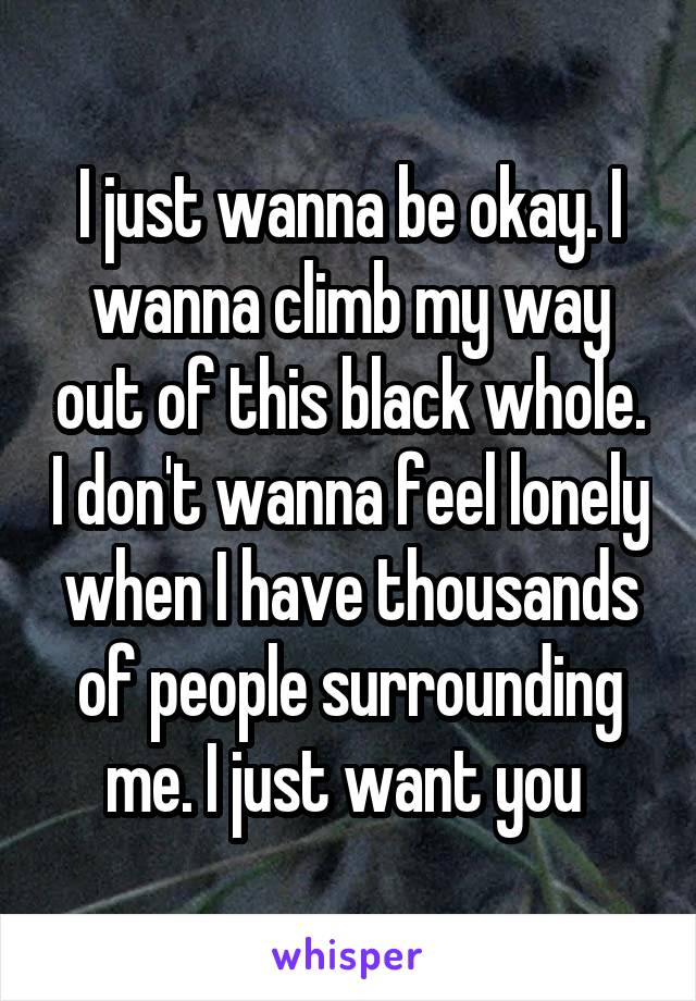 I just wanna be okay. I wanna climb my way out of this black whole. I don't wanna feel lonely when I have thousands of people surrounding me. I just want you 