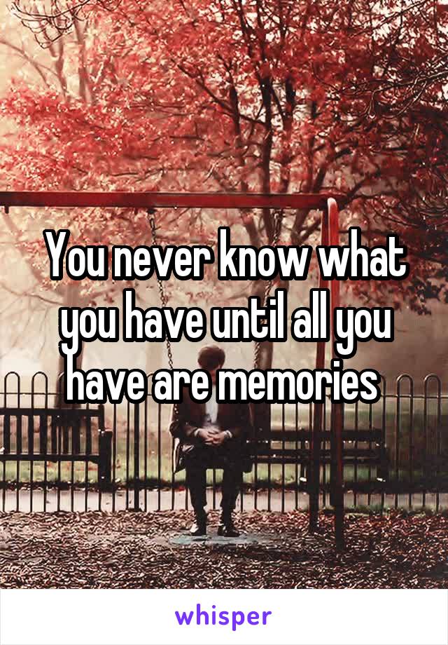 You never know what you have until all you have are memories 
