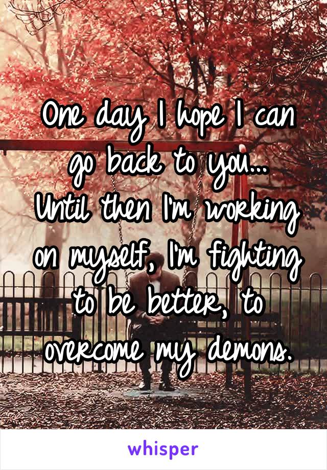 One day I hope I can go back to you...
Until then I'm working on myself, I'm fighting to be better, to overcome my demons.