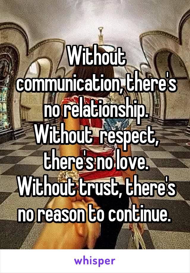 Without communication, there's no relationship. Without  respect, there's no love. Without trust, there's no reason to continue. 