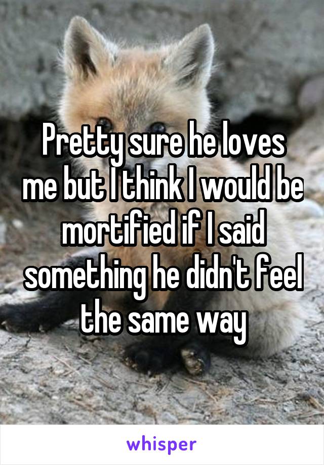 Pretty sure he loves me but I think I would be mortified if I said something he didn't feel the same way