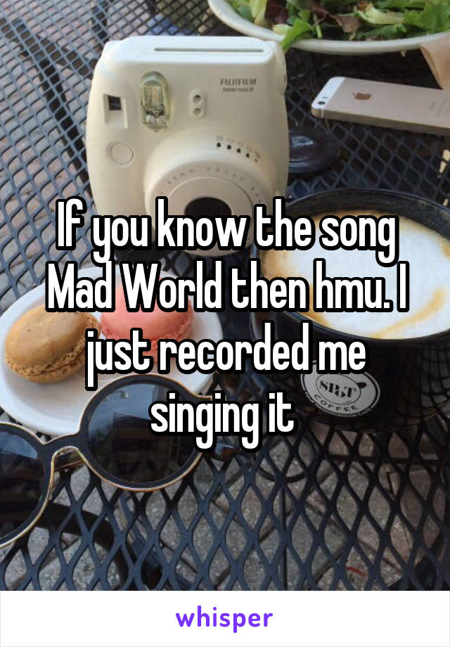 If you know the song Mad World then hmu. I just recorded me singing it 