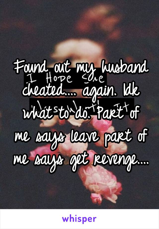 Found out my husband cheated.... again. Idk what to do. Part of me says leave part of me says get revenge....