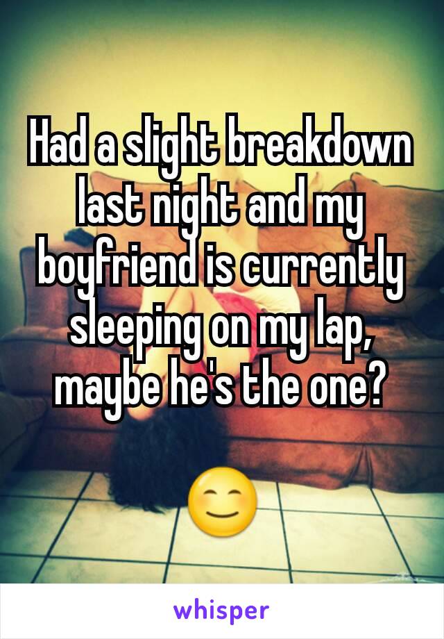Had a slight breakdown last night and my boyfriend is currently sleeping on my lap, maybe he's the one?

😊