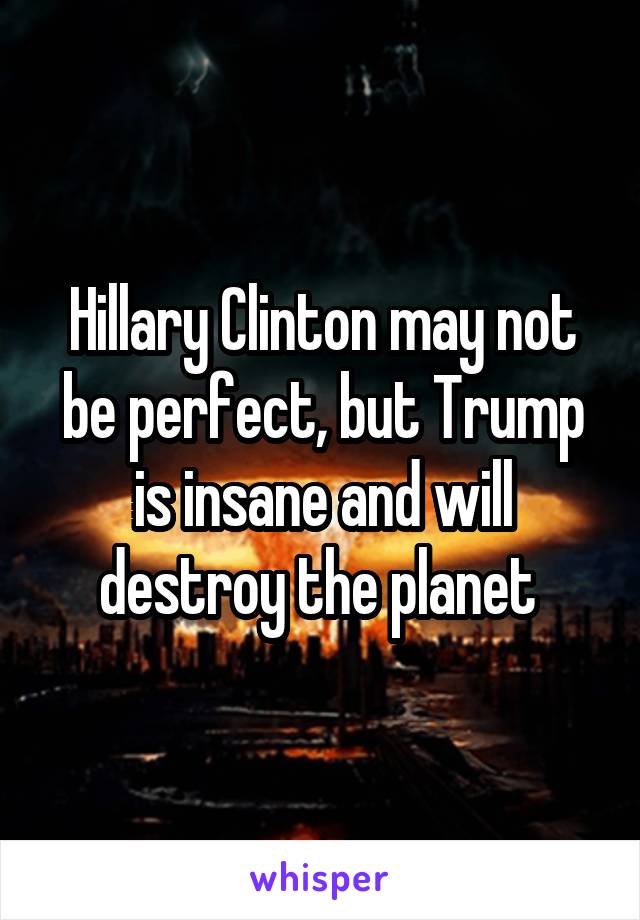 Hillary Clinton may not be perfect, but Trump is insane and will destroy the planet 