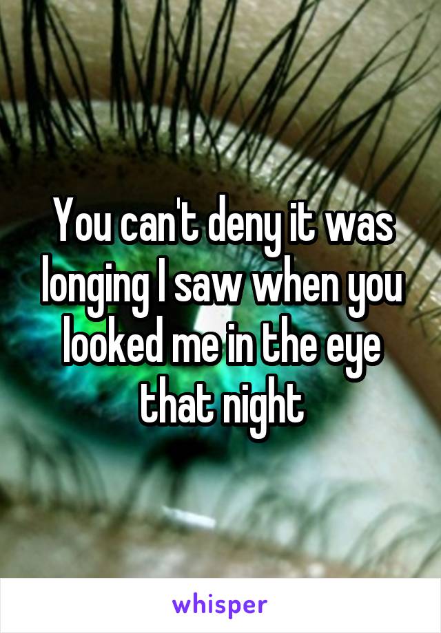 You can't deny it was longing I saw when you looked me in the eye that night