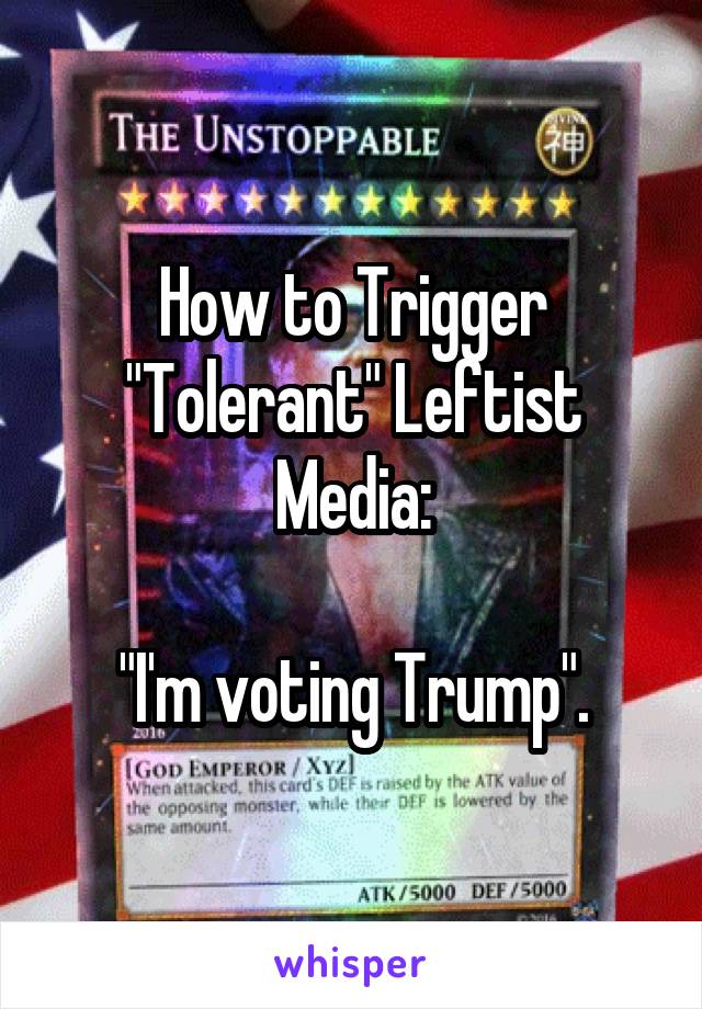 How to Trigger "Tolerant" Leftist Media:

"I'm voting Trump".