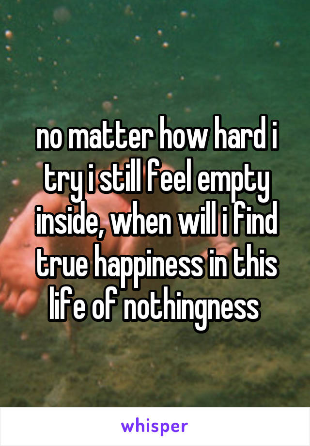no matter how hard i try i still feel empty inside, when will i find true happiness in this life of nothingness 