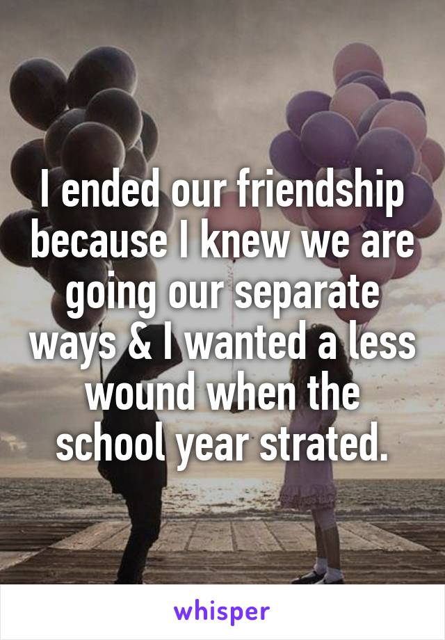 I ended our friendship because I knew we are going our separate ways & I wanted a less wound when the school year strated.
