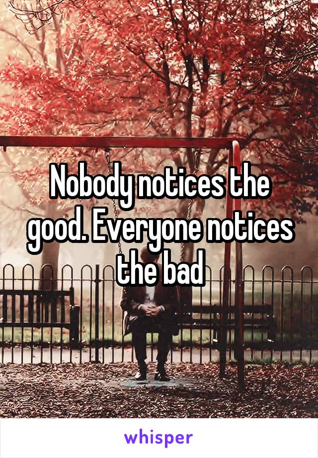 Nobody notices the good. Everyone notices the bad