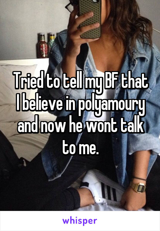 Tried to tell my BF that I believe in polyamoury and now he wont talk to me.
