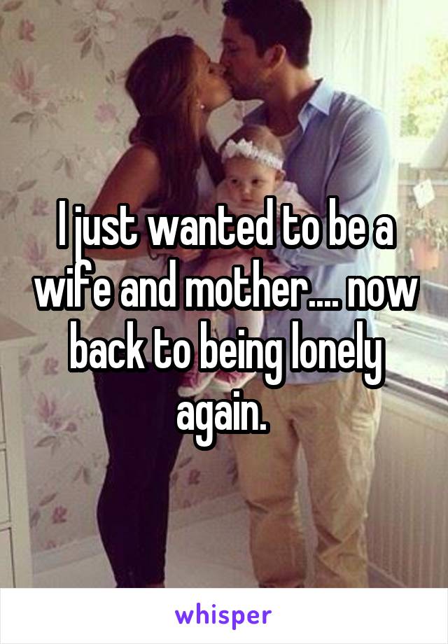 I just wanted to be a wife and mother.... now back to being lonely again. 