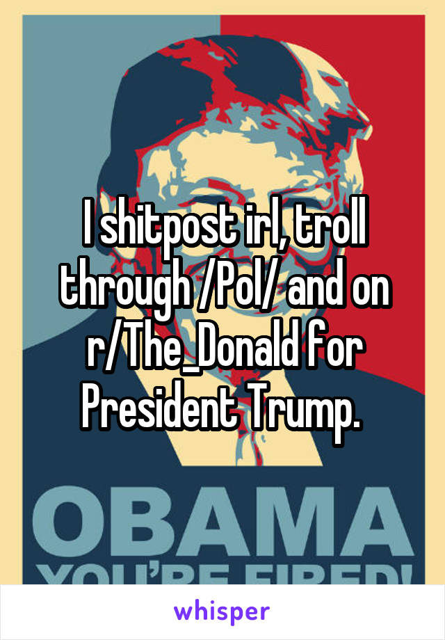 I shitpost irl, troll through /Pol/ and on r/The_Donald for President Trump. 