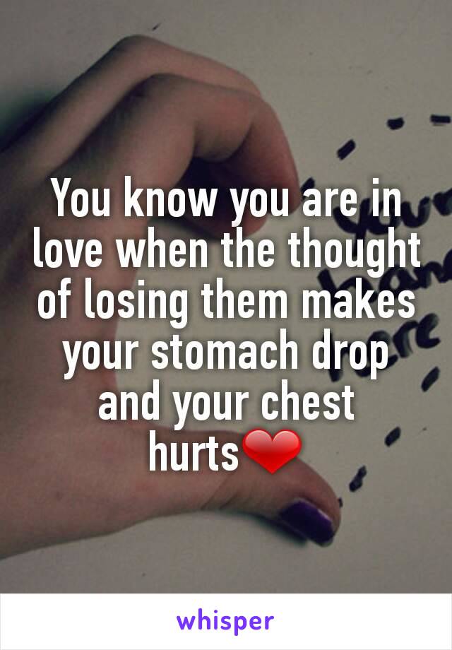 You know you are in love when the thought of losing them makes your stomach drop and your chest hurts❤