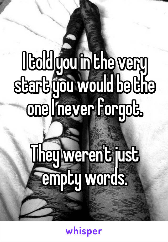 I told you in the very start you would be the one I never forgot.

They weren't just empty words.