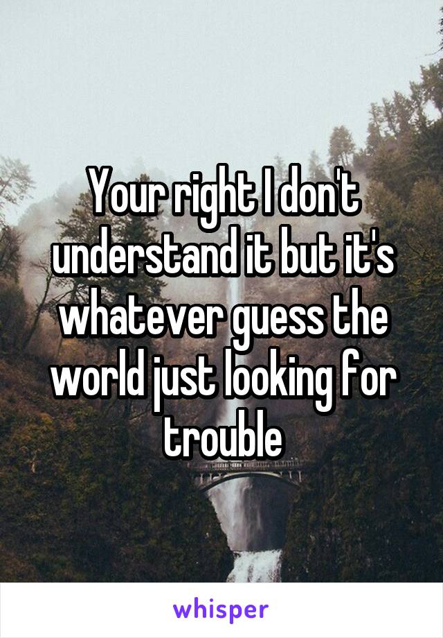 Your right I don't understand it but it's whatever guess the world just looking for trouble