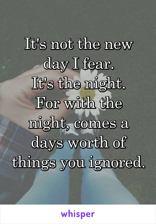 It's not the new day I fear.
It's the night.
For with the night, comes a days worth of things you ignored. 