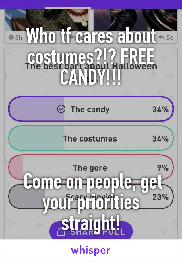 Who tf cares about costumes?!? FREE CANDY!!!




 Come on people, get your priorities straight!
