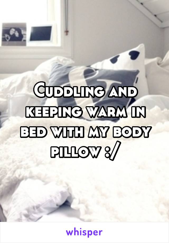Cuddling and keeping warm in bed with my body pillow :/
