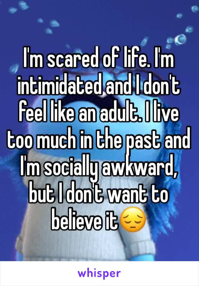 I'm scared of life. I'm intimidated and I don't feel like an adult. I live too much in the past and I'm socially awkward, but I don't want to believe it😔