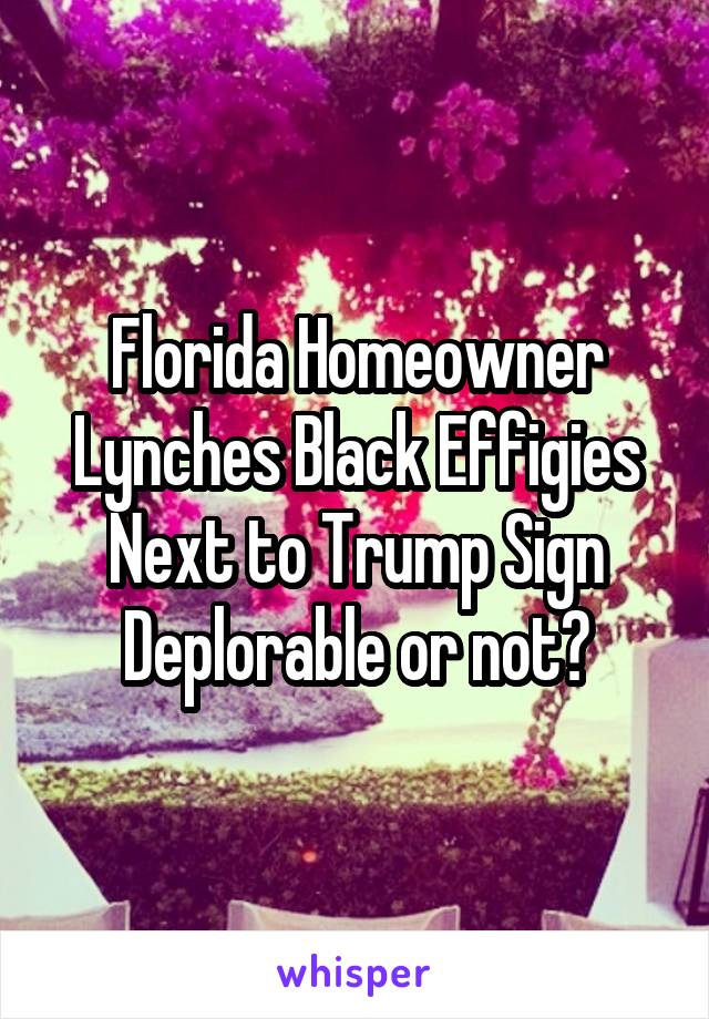 Florida Homeowner Lynches Black Effigies Next to Trump Sign
Deplorable or not?
