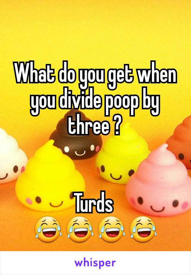 What do you get when you divide poop by three ?


Turds 
😂😂😂😂