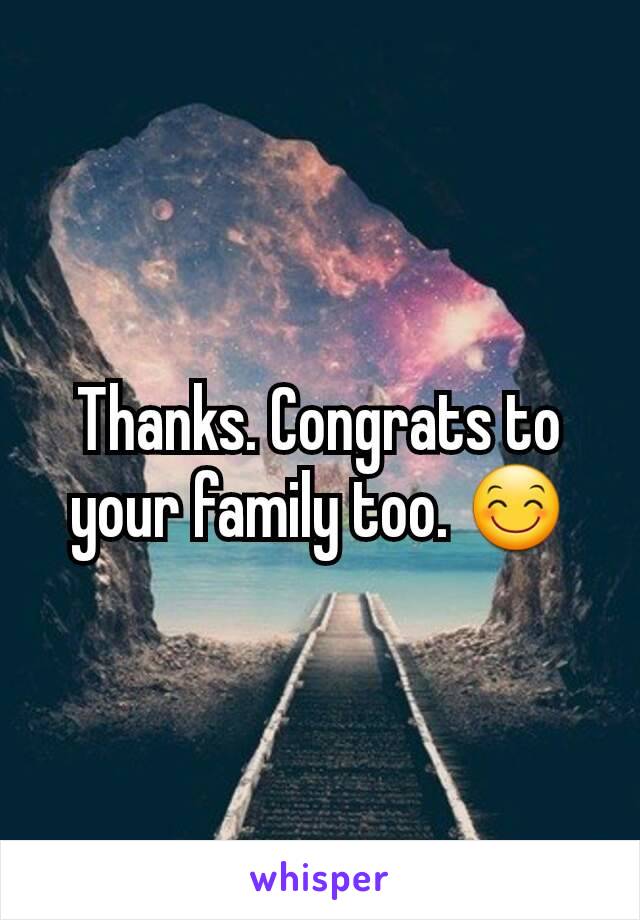 Thanks. Congrats to your family too. 😊