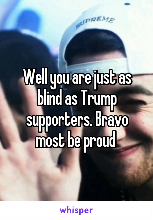 Well you are just as blind as Trump supporters. Bravo most be proud 