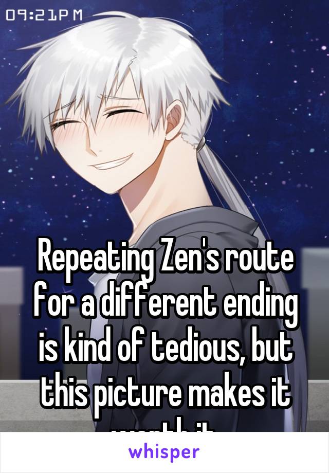 




Repeating Zen's route for a different ending is kind of tedious, but this picture makes it worth it.
