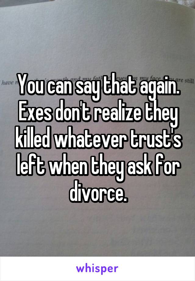 You can say that again. Exes don't realize they killed whatever trust's left when they ask for divorce.