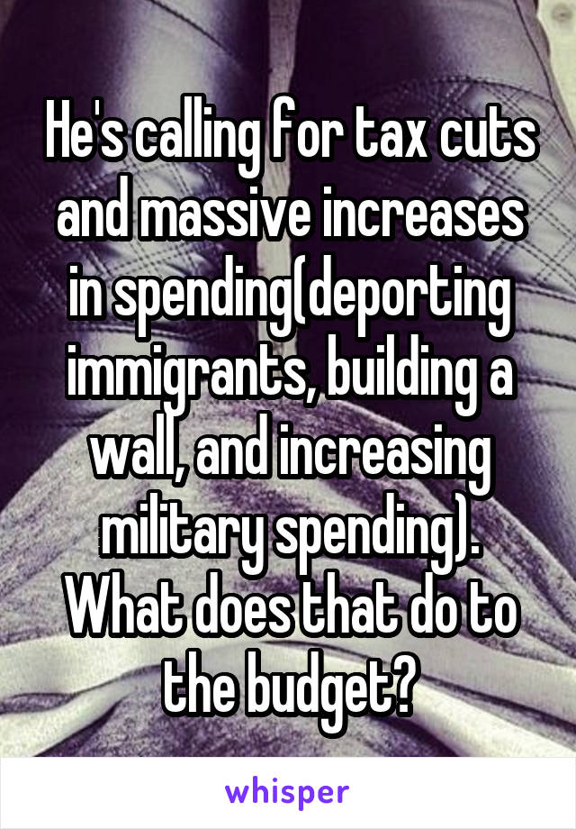 He's calling for tax cuts and massive increases in spending(deporting immigrants, building a wall, and increasing military spending).
What does that do to the budget?