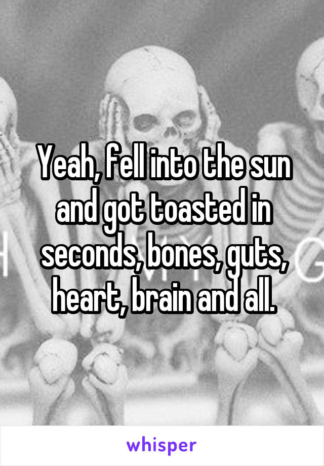 Yeah, fell into the sun and got toasted in seconds, bones, guts, heart, brain and all.