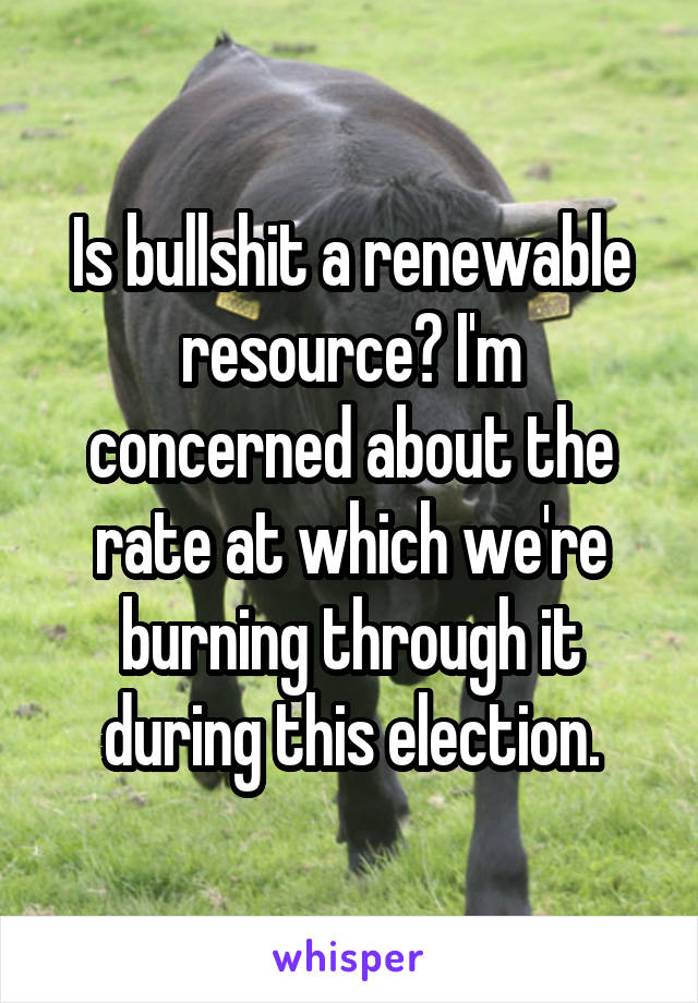Is bullshit a renewable resource? I'm concerned about the rate at which we're burning through it during this election.