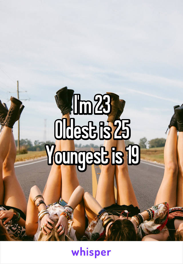 I'm 23
Oldest is 25
Youngest is 19