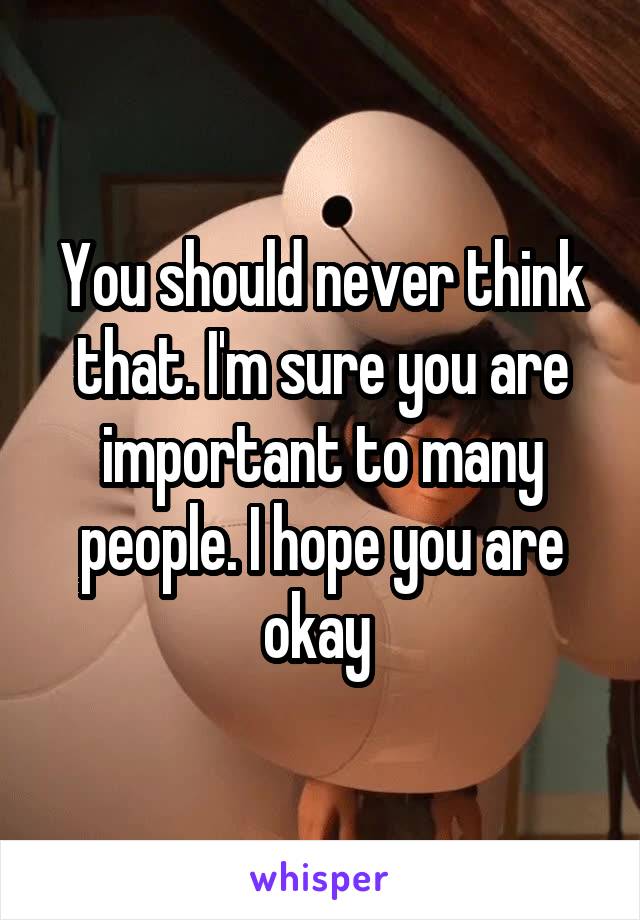 You should never think that. I'm sure you are important to many people. I hope you are okay 