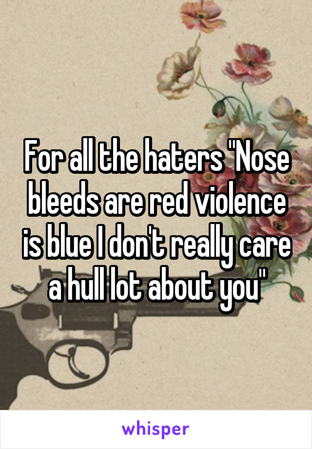 For all the haters "Nose bleeds are red violence is blue I don't really care a hull lot about you"