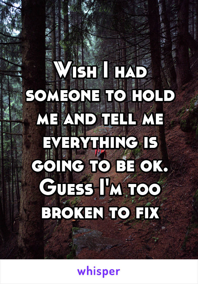 Wish I had someone to hold me and tell me everything is going to be ok. Guess I'm too broken to fix