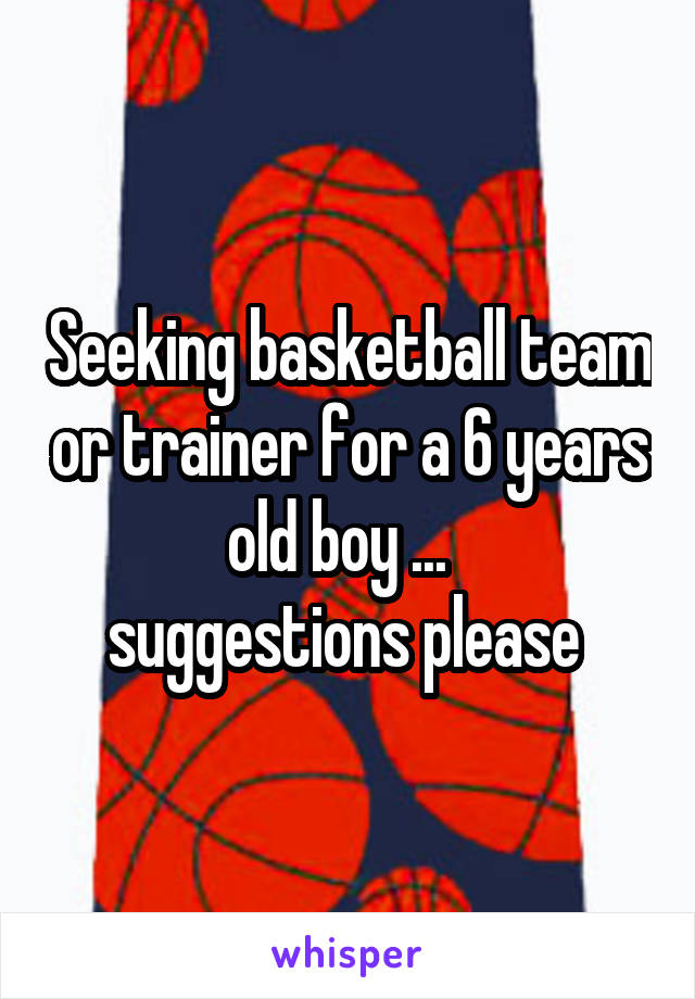 Seeking basketball team or trainer for a 6 years old boy ...  
suggestions please 