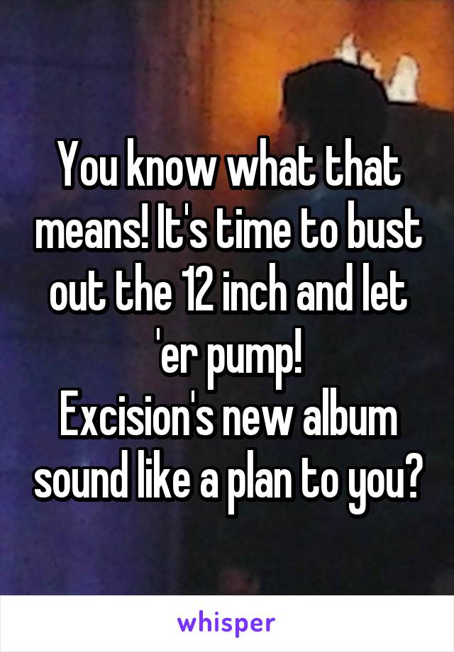 You know what that means! It's time to bust out the 12 inch and let 'er pump!
Excision's new album sound like a plan to you?